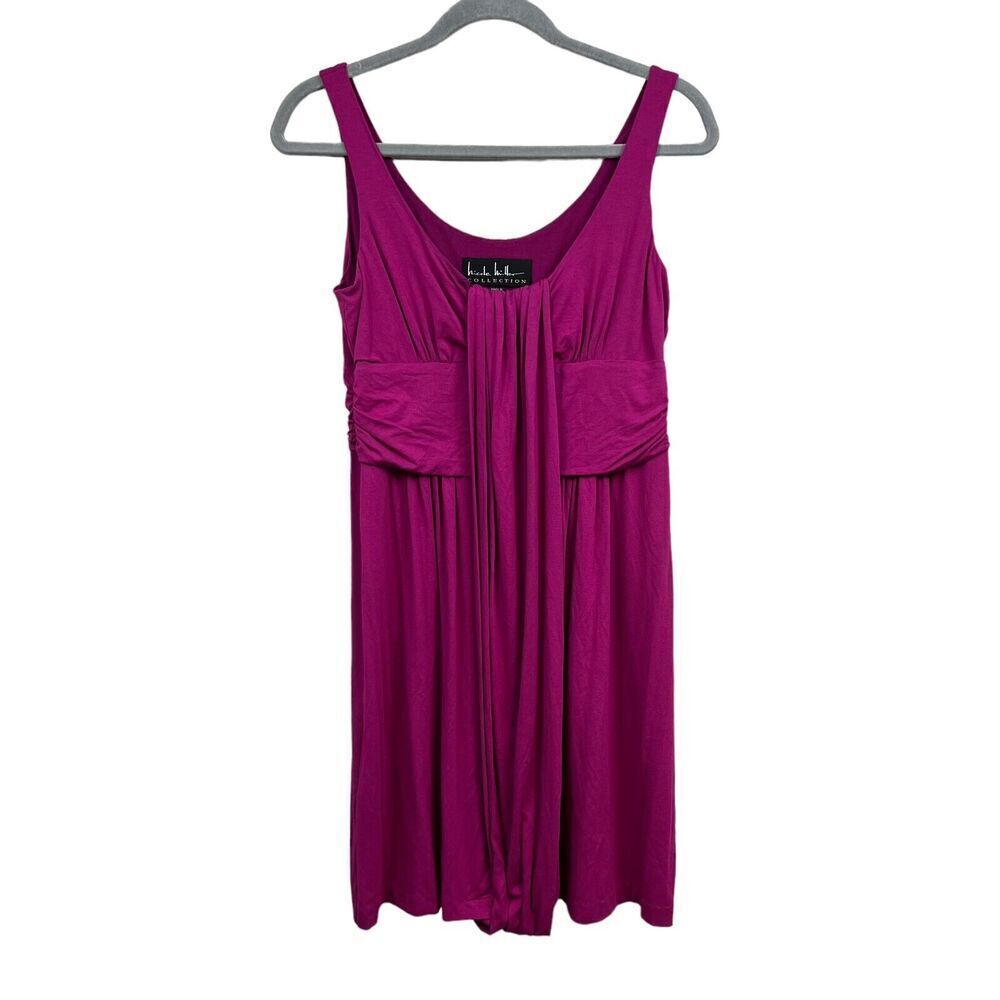 Nicole Miller Collection Tank Dress Scoop Neck Ruched Waist Fuchsia Women Sz L*